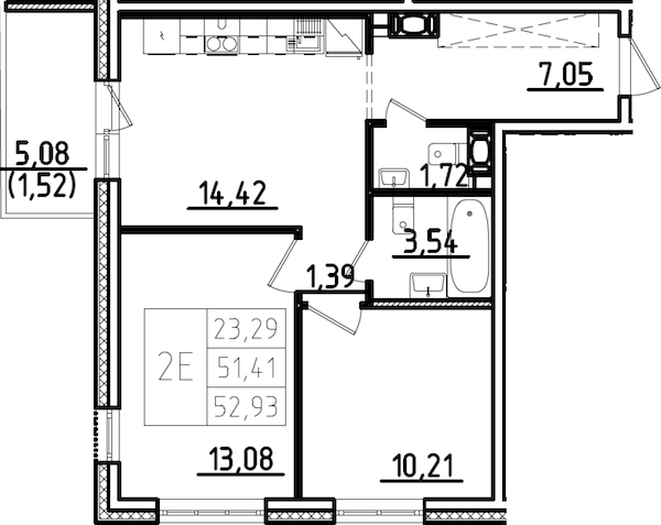 2-комнатная квартира 56.49 м², 1/9 эт., ЖК «IQ Гатчина 3»